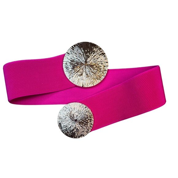 2/$30 Elastic Wide Corset Magenta Waist Belt Metallic Snap Buckle - Picture 4 of 10